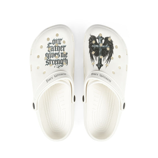 Graphic EVA Foam Clogs — 'Our Father Gives me Strength' Gothic Angel Design