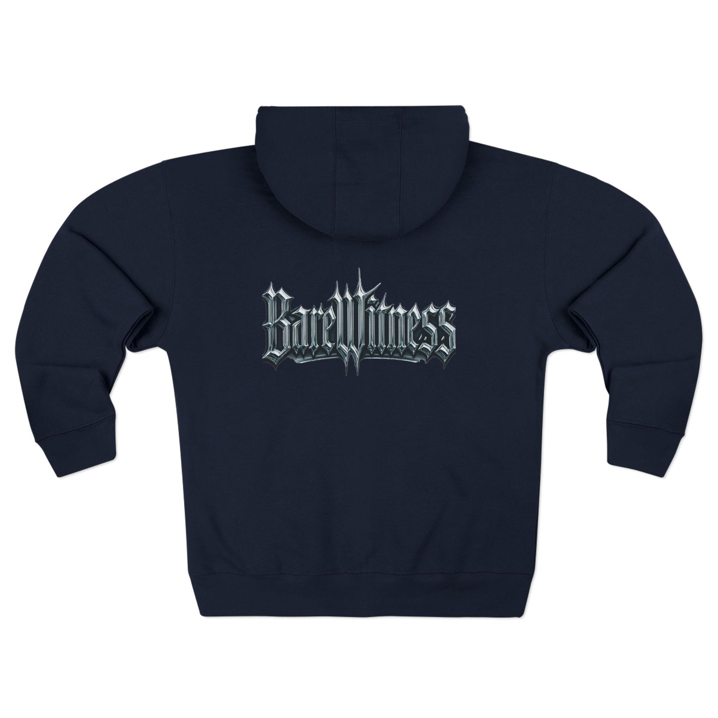 Bold Zip Hoodie — 'BareWitness' Gothic Text Back Design
