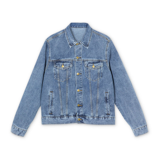 Embroidered Gothic Cross Denim Jacket — Men's Angel Wings Back Patch