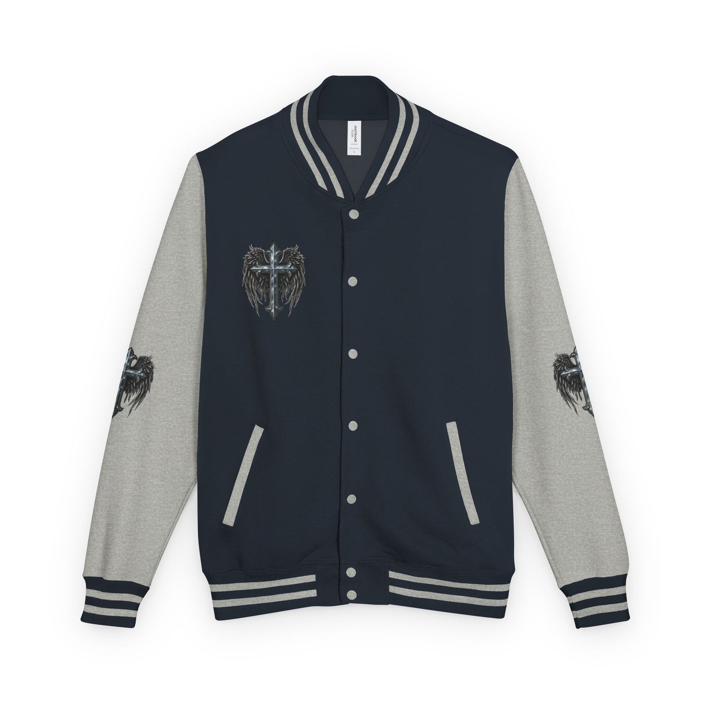 Letterman Jacket – Dark Crest Cross & Heart Varsity Jacket