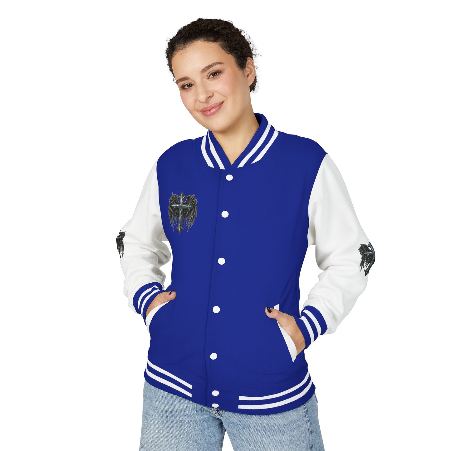 Letterman Jacket – Dark Crest Cross & Heart Varsity Jacket