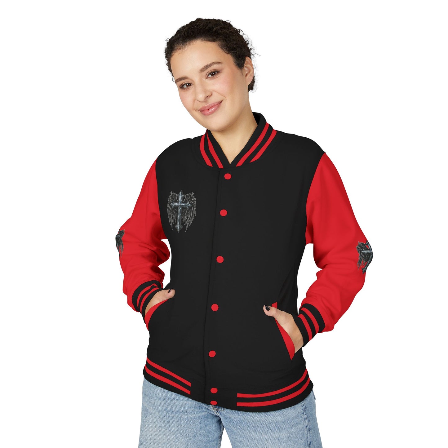 Letterman Jacket – Dark Crest Cross & Heart Varsity Jacket
