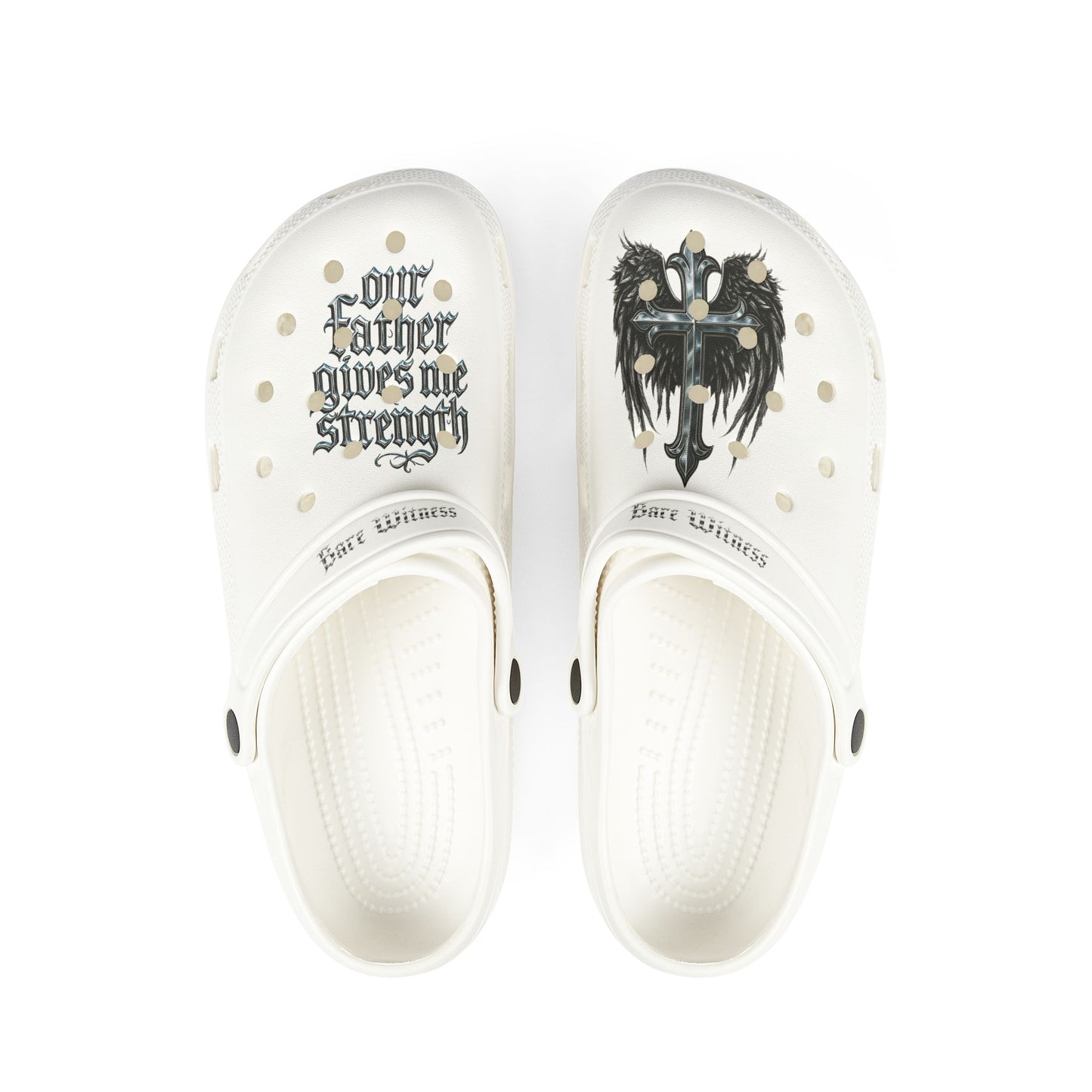 Graphic EVA Foam Clogs — 'Our Father Gives me Strength' Gothic Angel Design