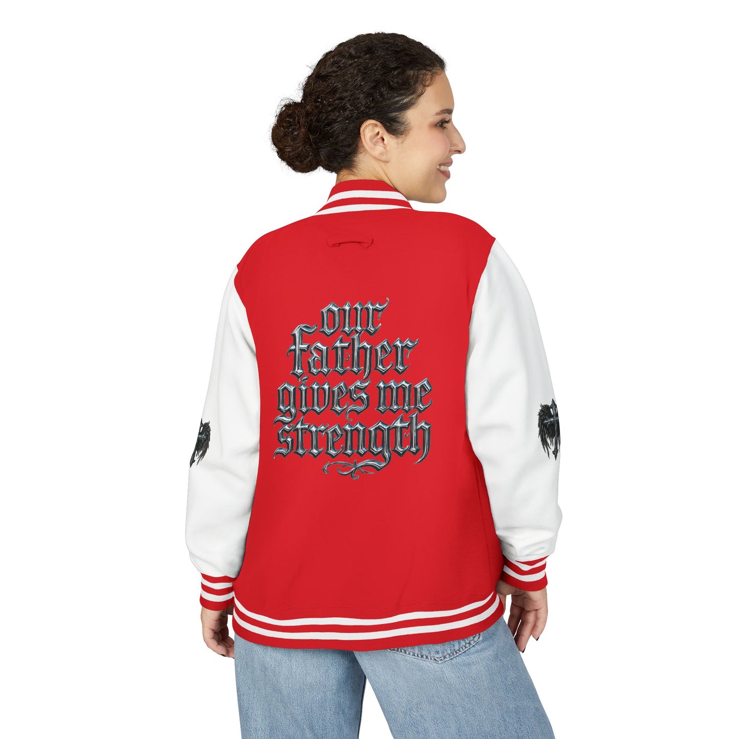 Letterman Jacket – Dark Crest Cross & Heart Varsity Jacket