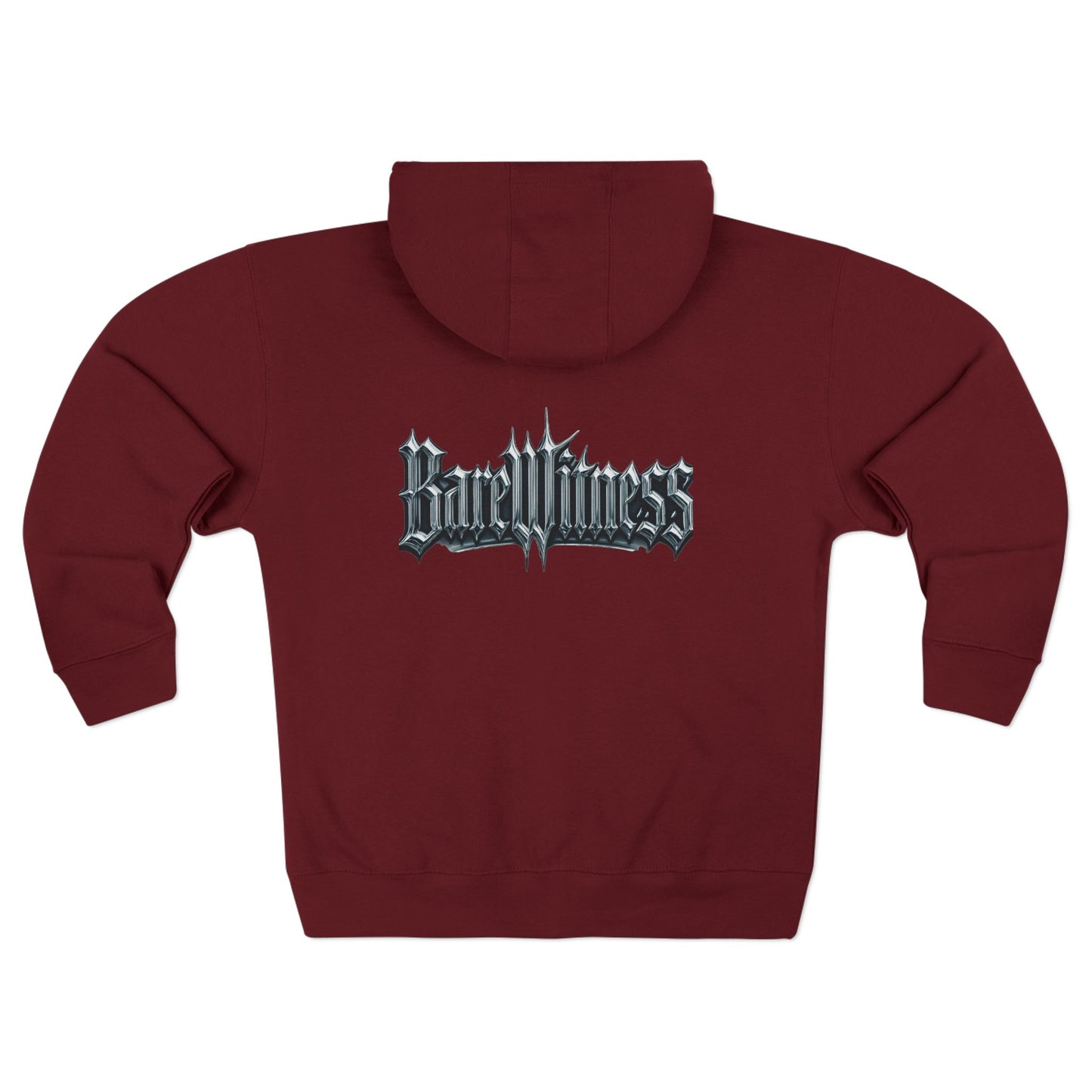 Bold Zip Hoodie — 'BareWitness' Gothic Text Back Design
