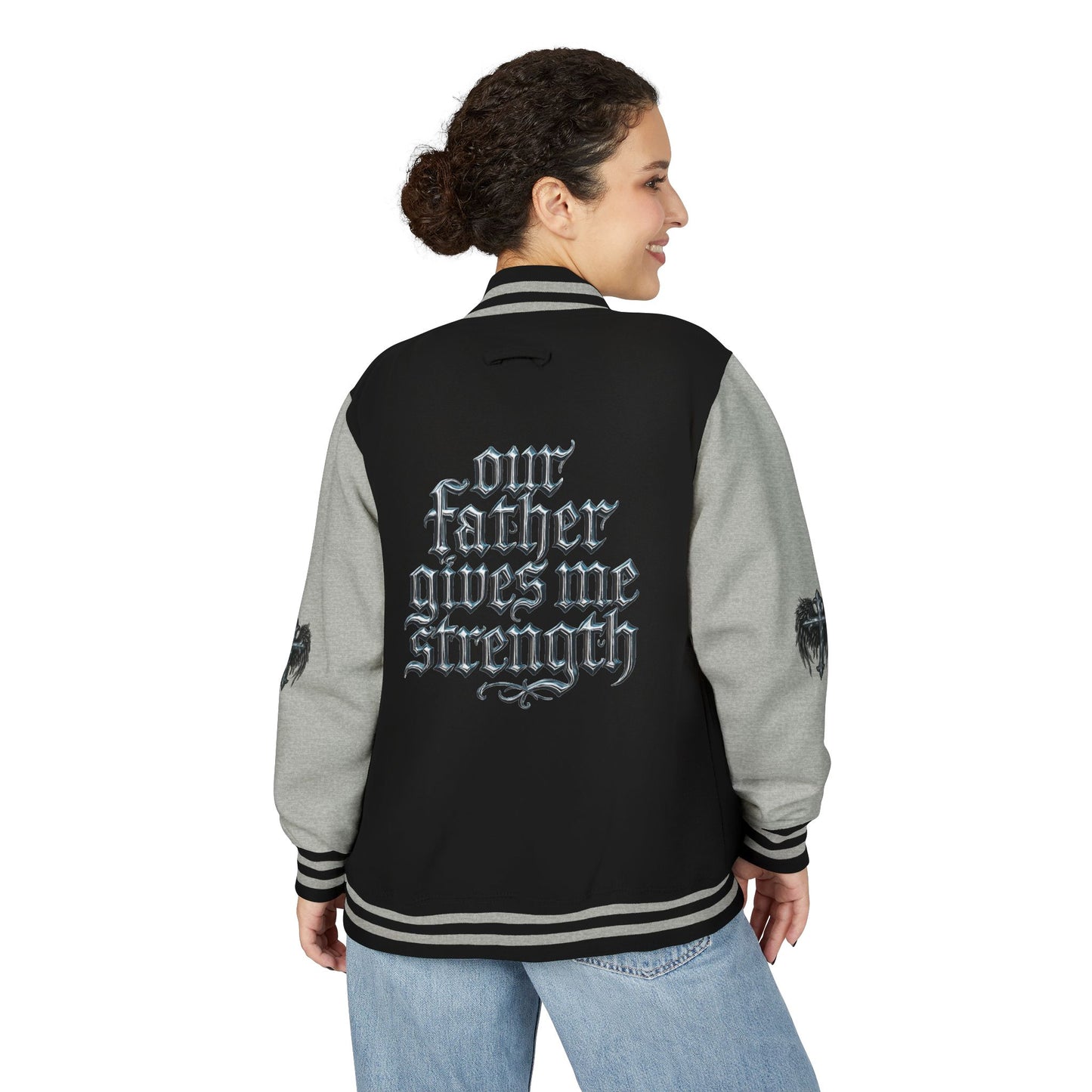 Letterman Jacket – Dark Crest Cross & Heart Varsity Jacket