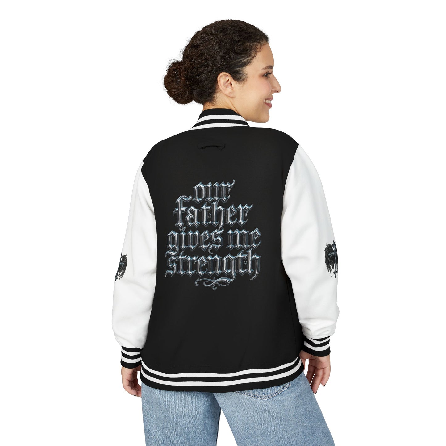 Letterman Jacket – Dark Crest Cross & Heart Varsity Jacket