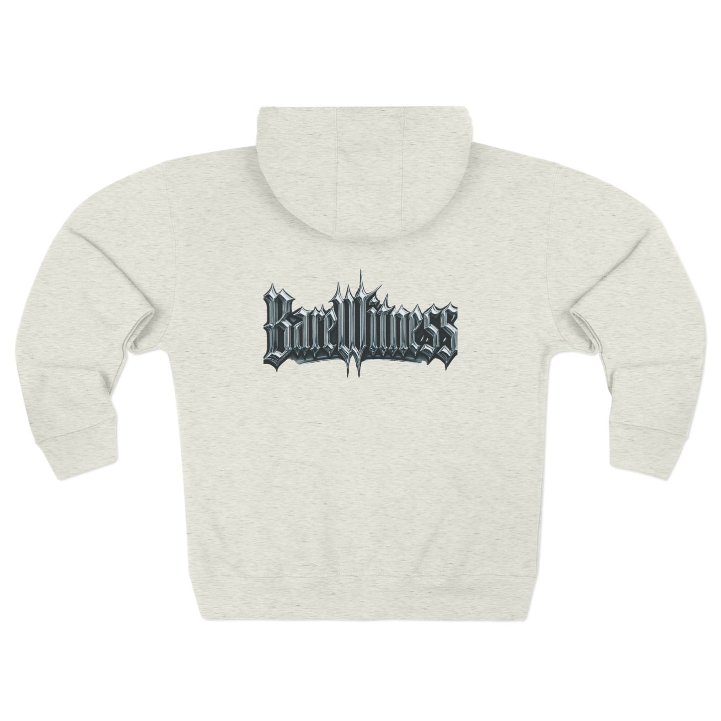 Bold Zip Hoodie — 'BareWitness' Gothic Text Back Design