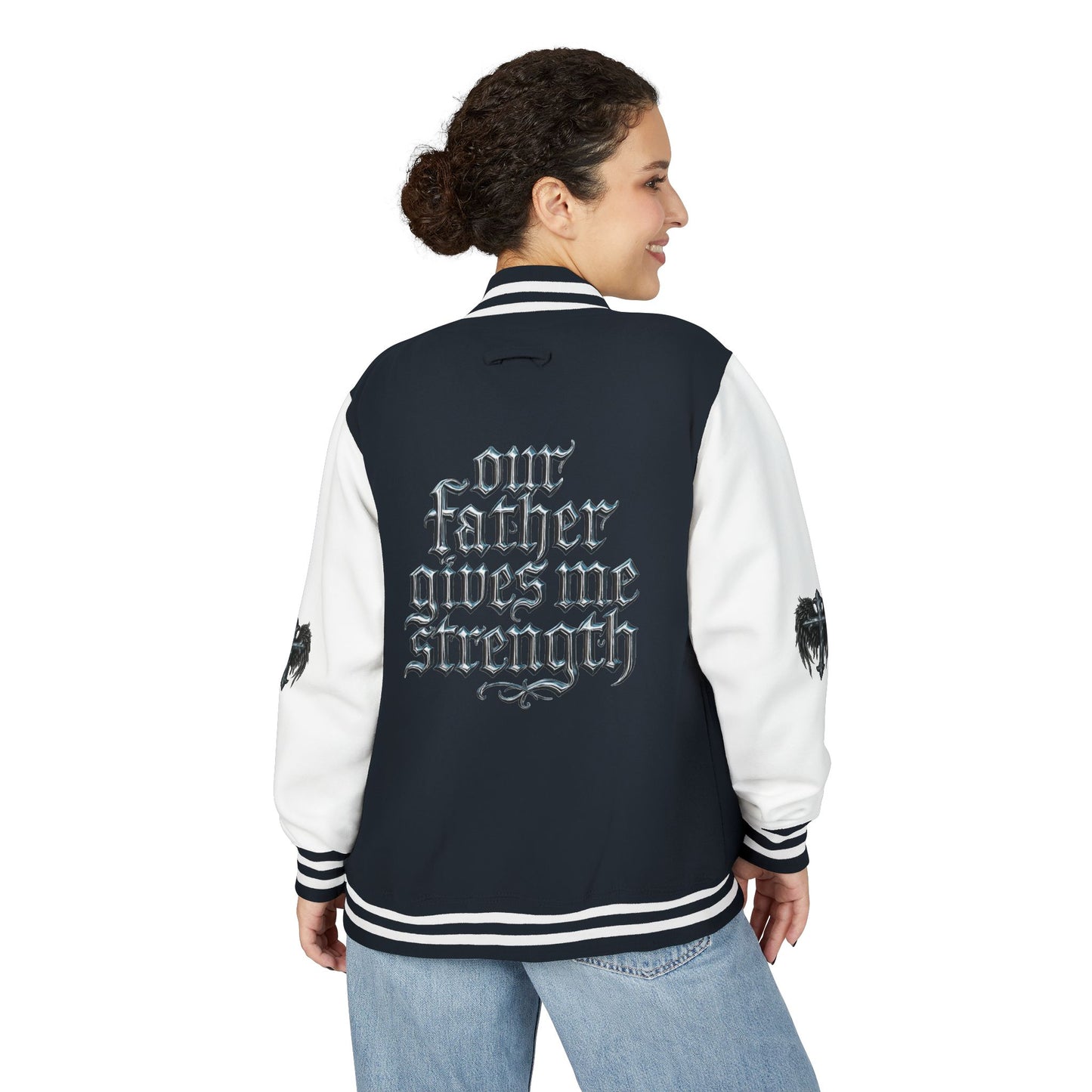 Letterman Jacket – Dark Crest Cross & Heart Varsity Jacket