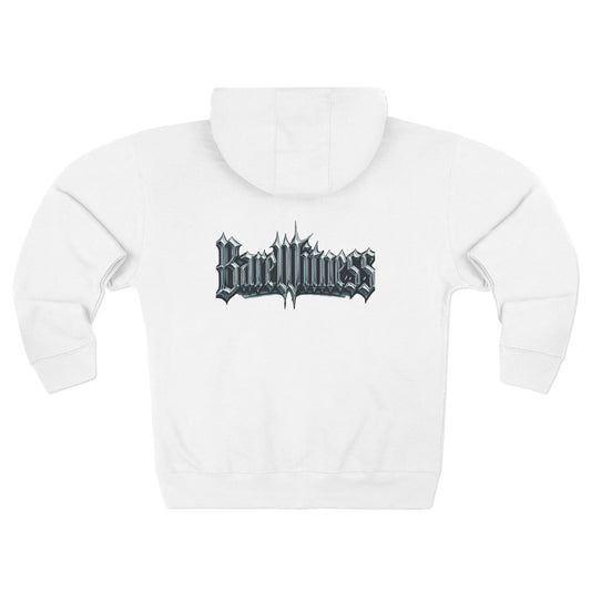 Bold Zip Hoodie — 'BareWitness' Gothic Text Back Design