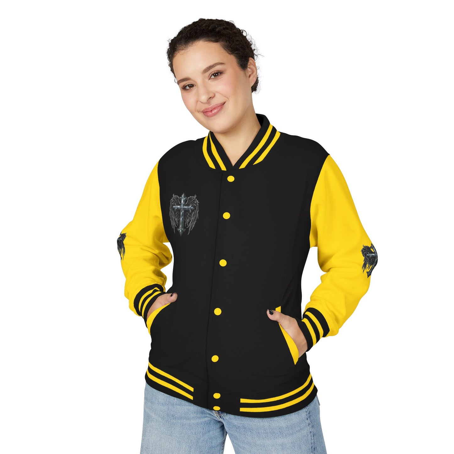 Letterman Jacket – Dark Crest Cross & Heart Varsity Jacket