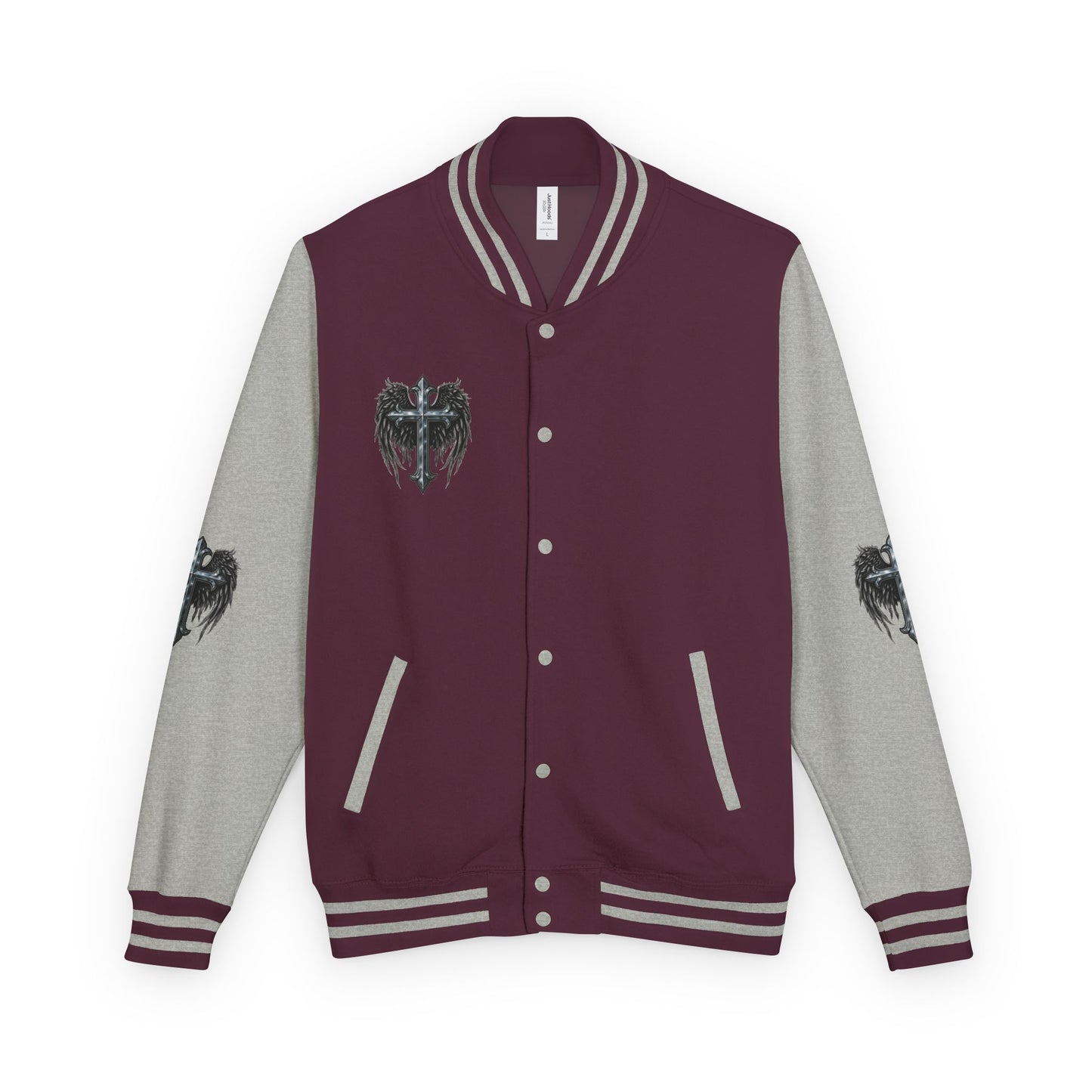 Letterman Jacket – Dark Crest Cross & Heart Varsity Jacket