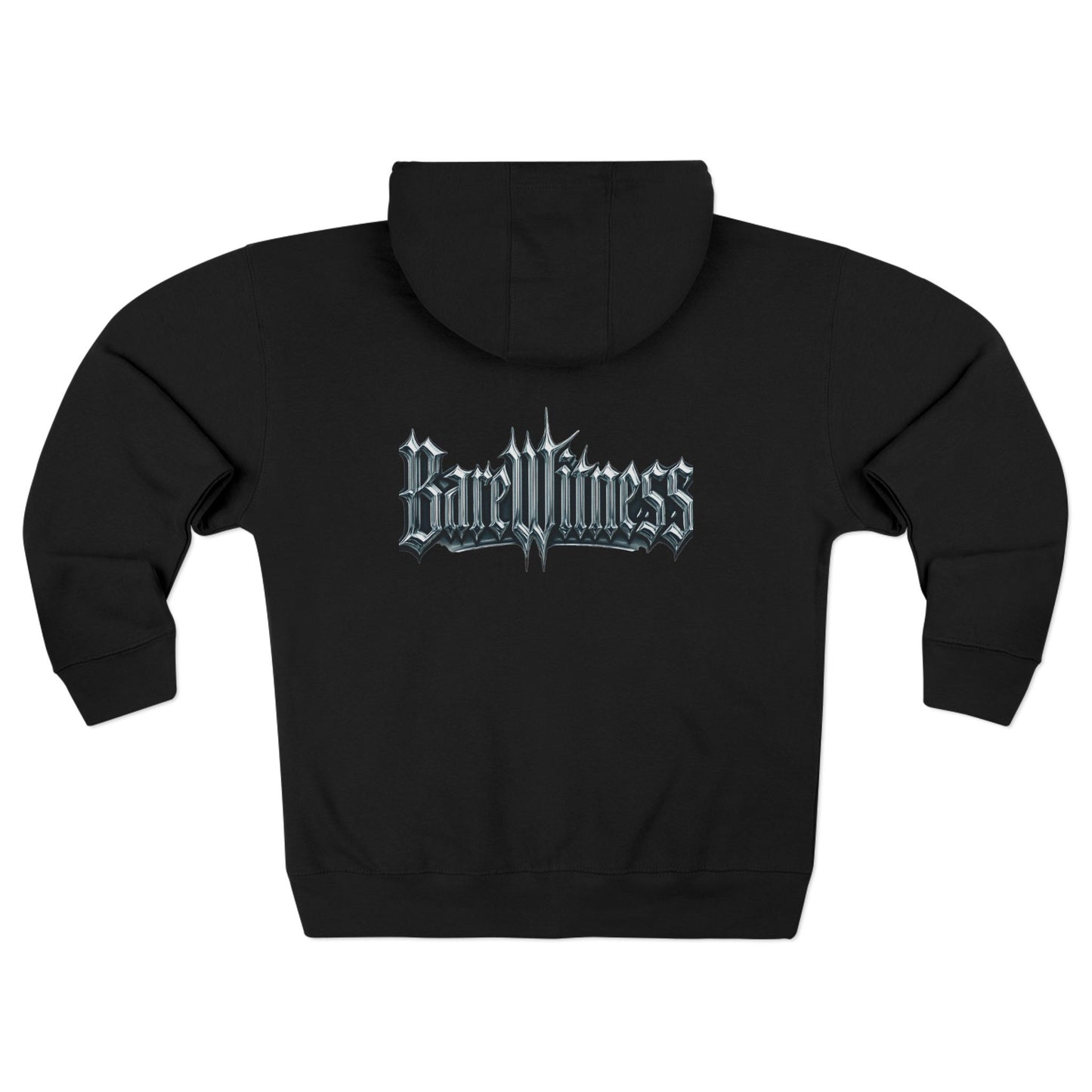 Bold Zip Hoodie — 'BareWitness' Gothic Text Back Design