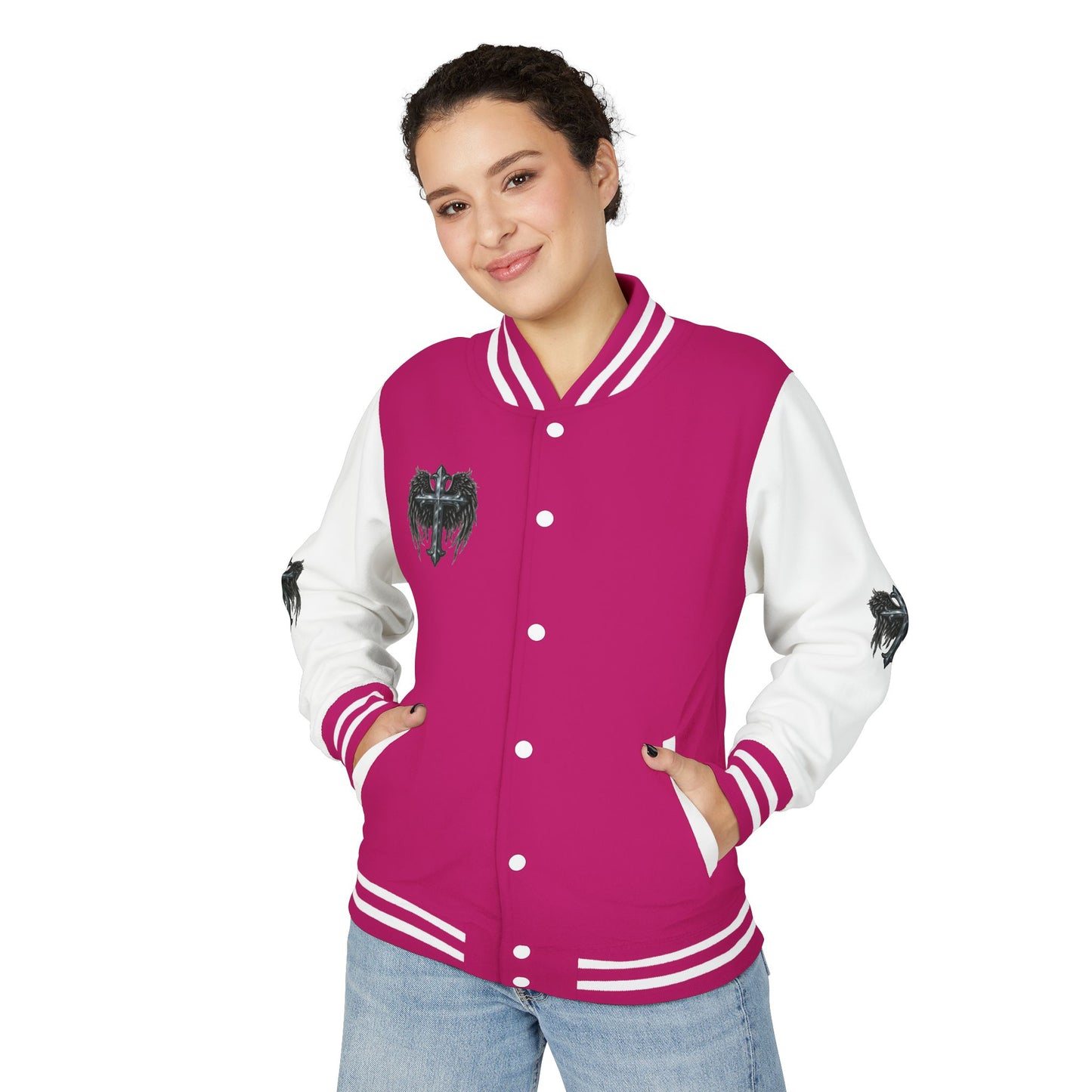 Letterman Jacket – Dark Crest Cross & Heart Varsity Jacket