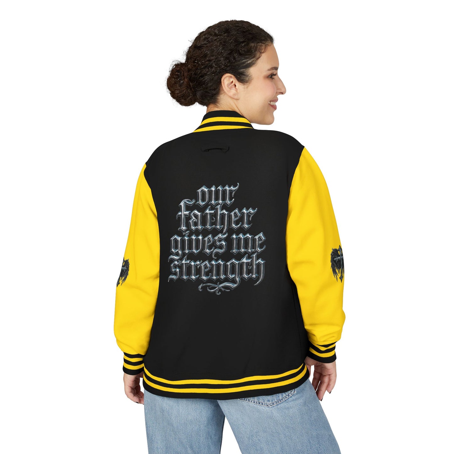 Letterman Jacket – Dark Crest Cross & Heart Varsity Jacket