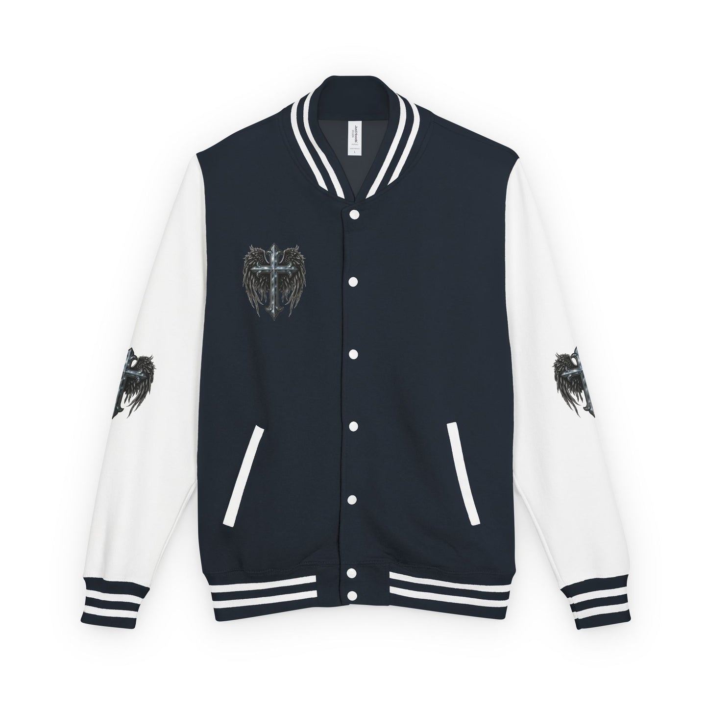 Letterman Jacket – Dark Crest Cross & Heart Varsity Jacket