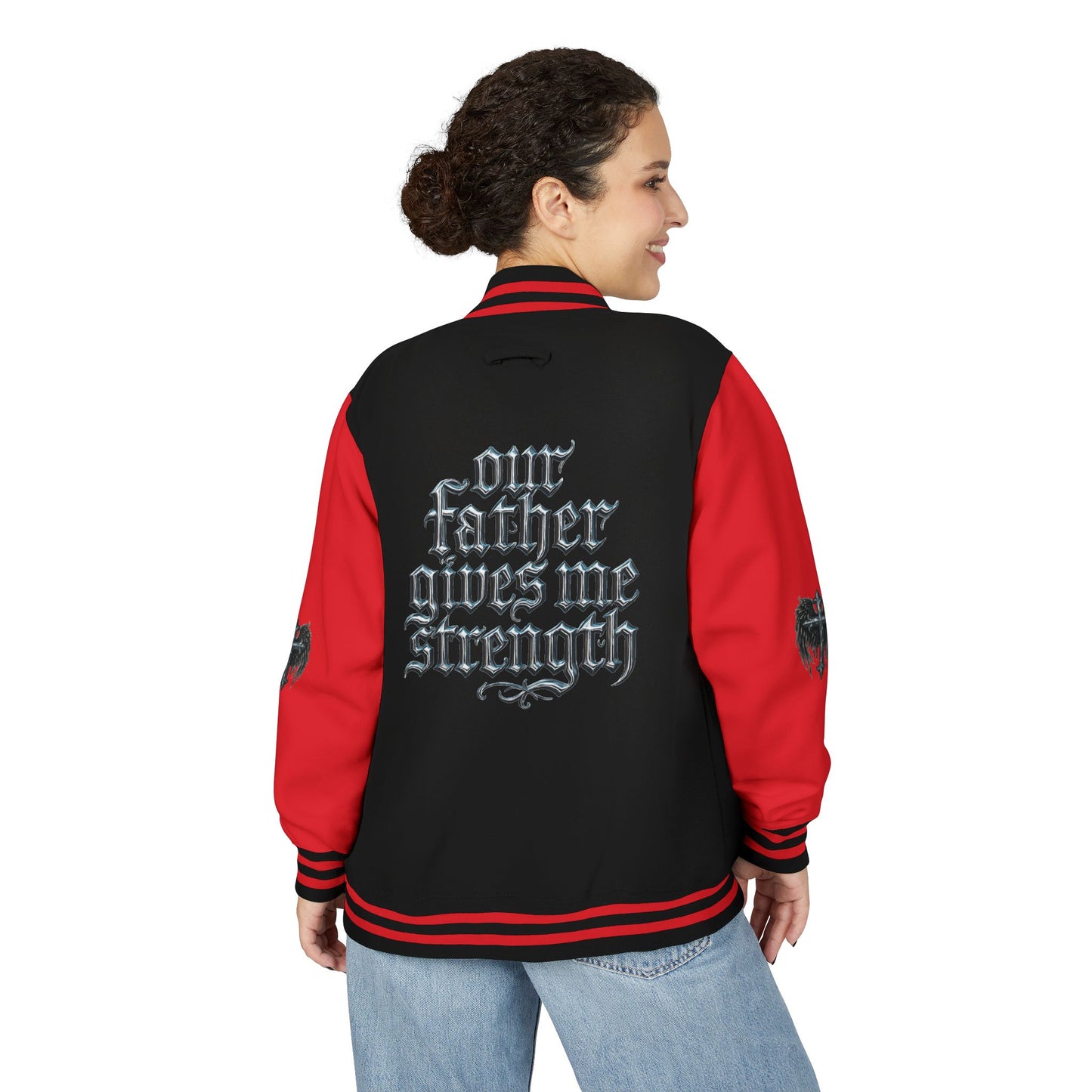 Letterman Jacket – Dark Crest Cross & Heart Varsity Jacket