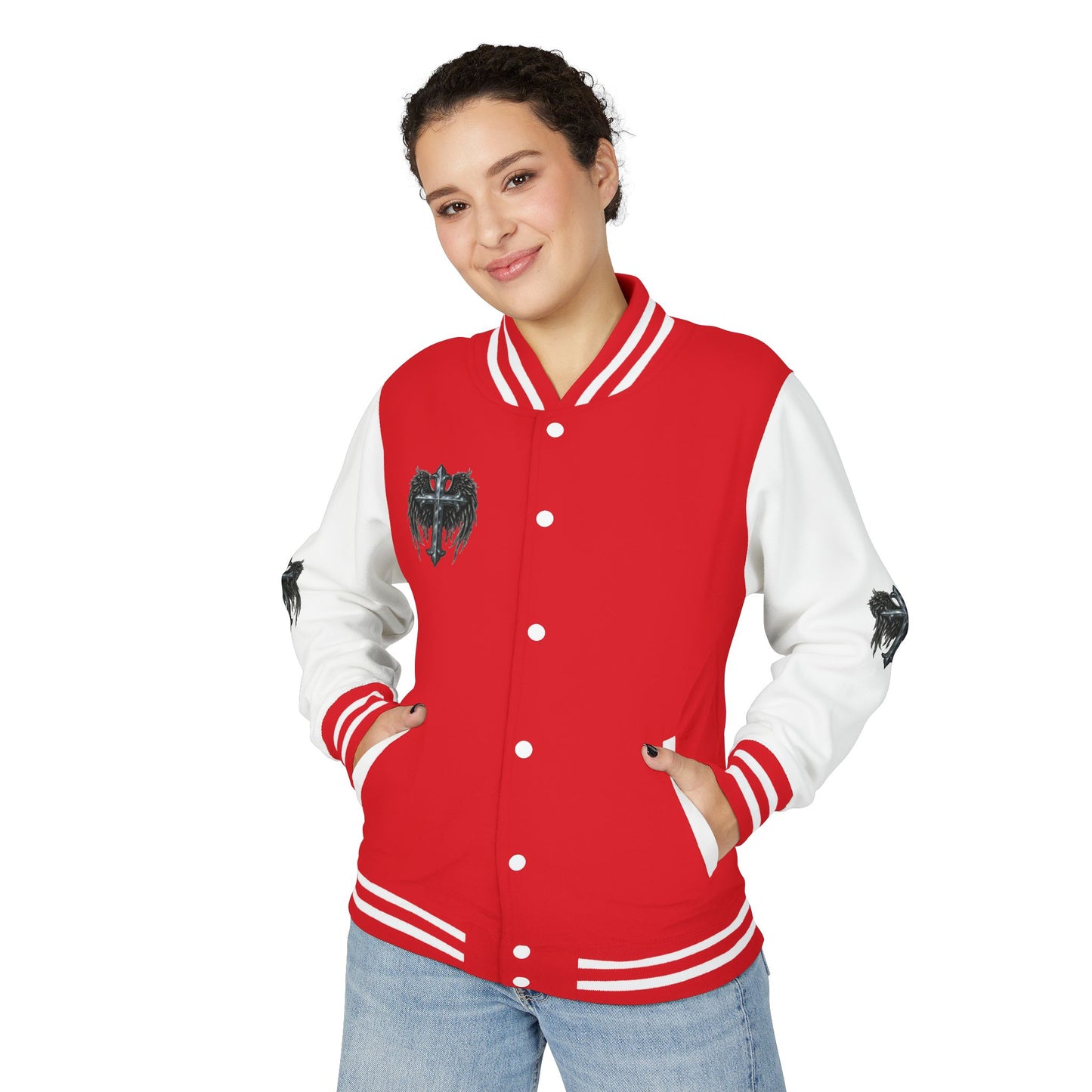 Letterman Jacket – Dark Crest Cross & Heart Varsity Jacket