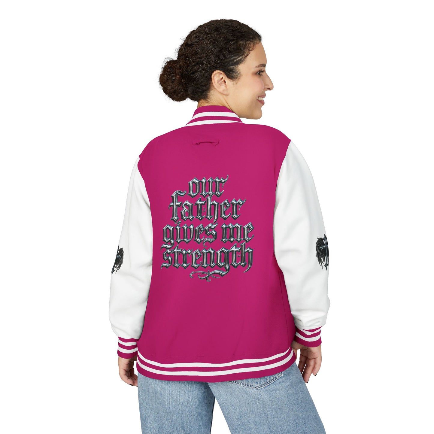 Letterman Jacket – Dark Crest Cross & Heart Varsity Jacket