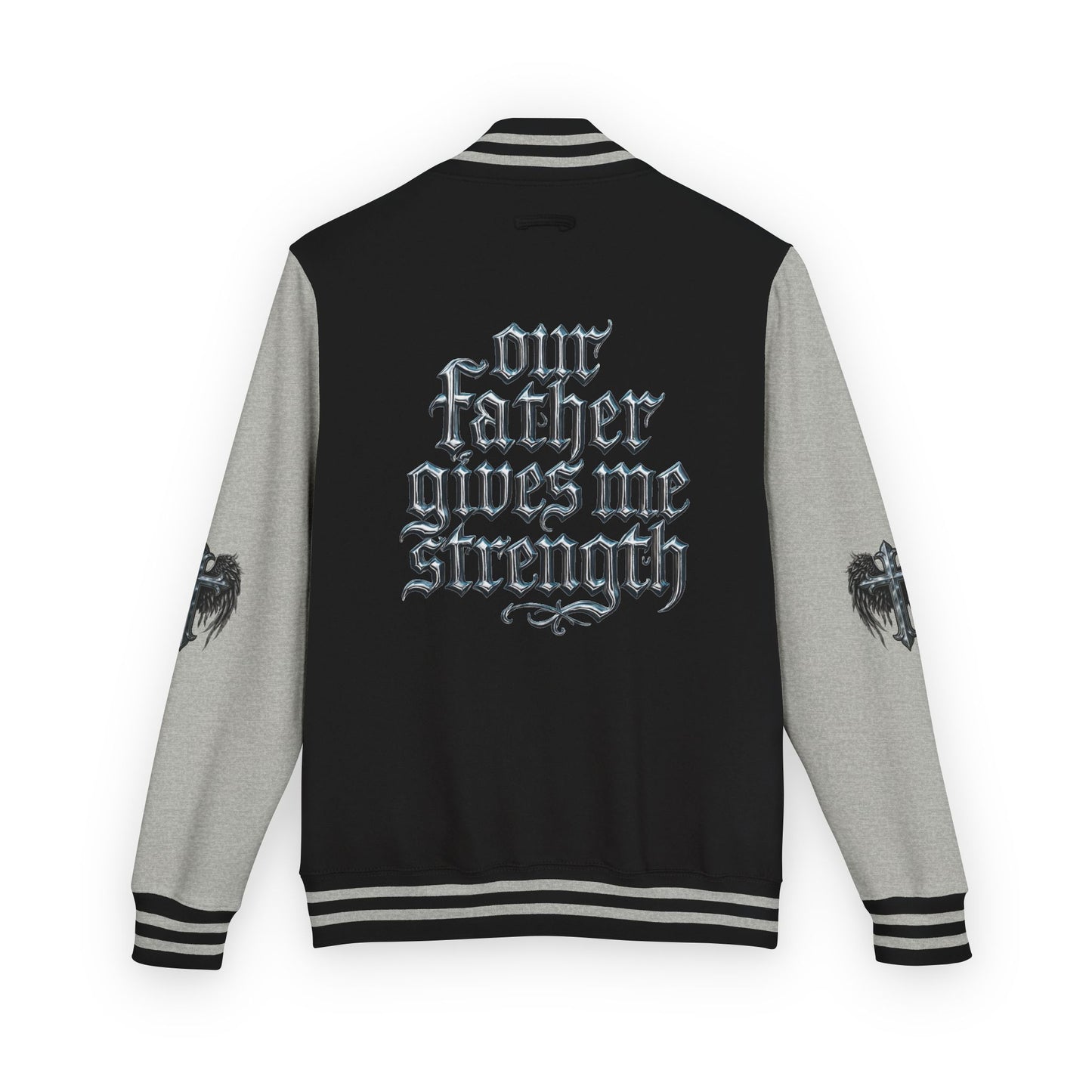 Letterman Jacket – Dark Crest Cross & Heart Varsity Jacket