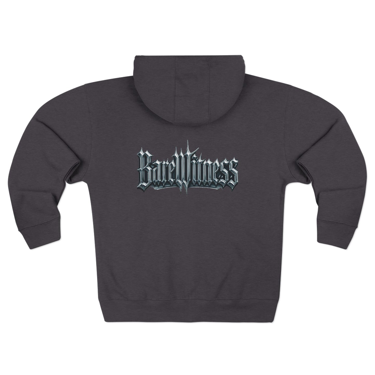 Bold Zip Hoodie — 'BareWitness' Gothic Text Back Design
