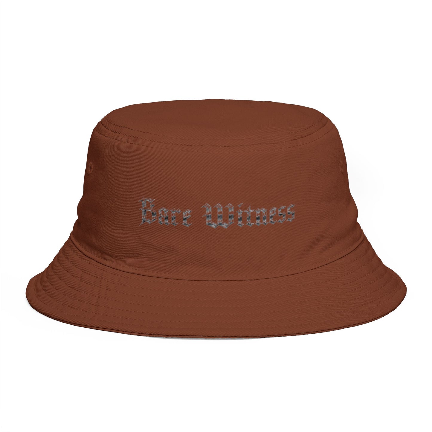 Bucket Hat — 'Bare Witness' Embroidered Brown Streetwear Bucket Hat
