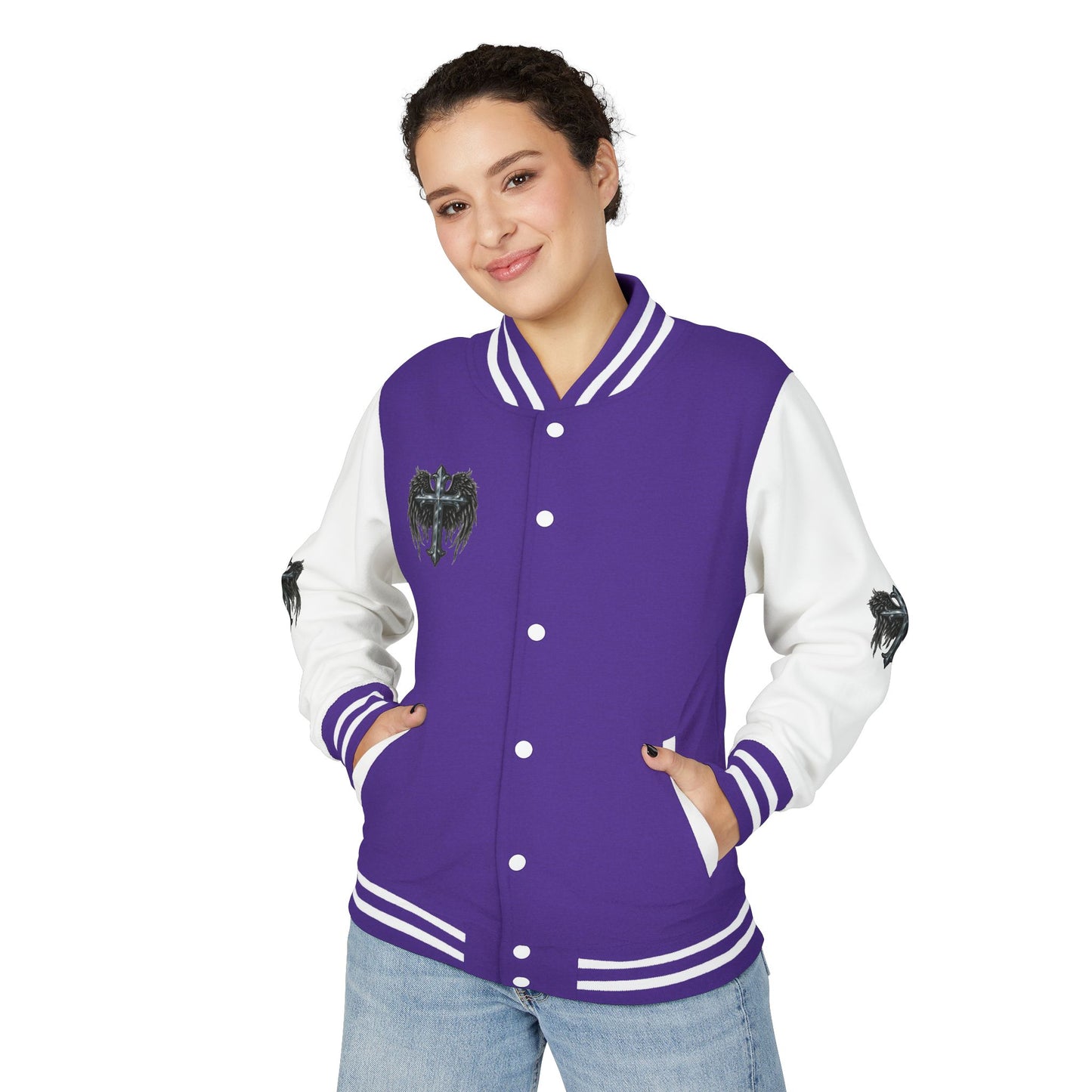 Letterman Jacket – Dark Crest Cross & Heart Varsity Jacket
