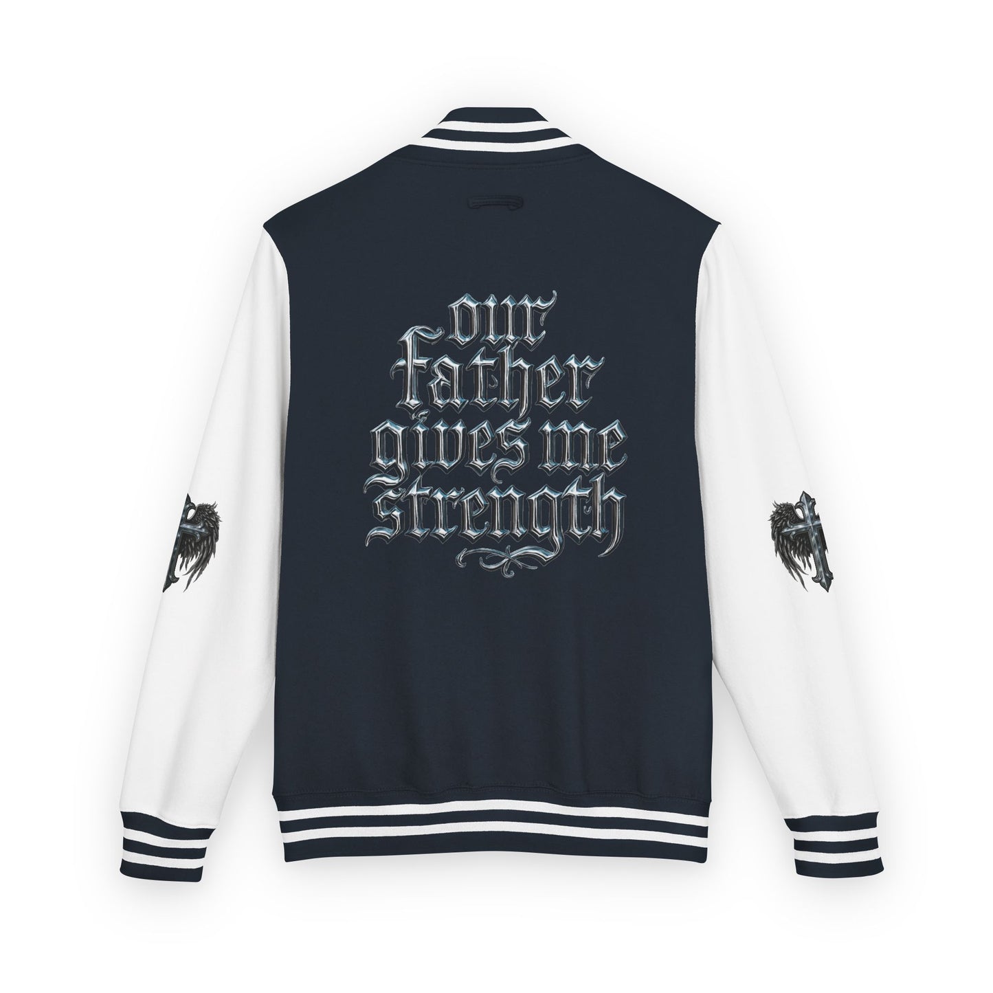 Letterman Jacket – Dark Crest Cross & Heart Varsity Jacket