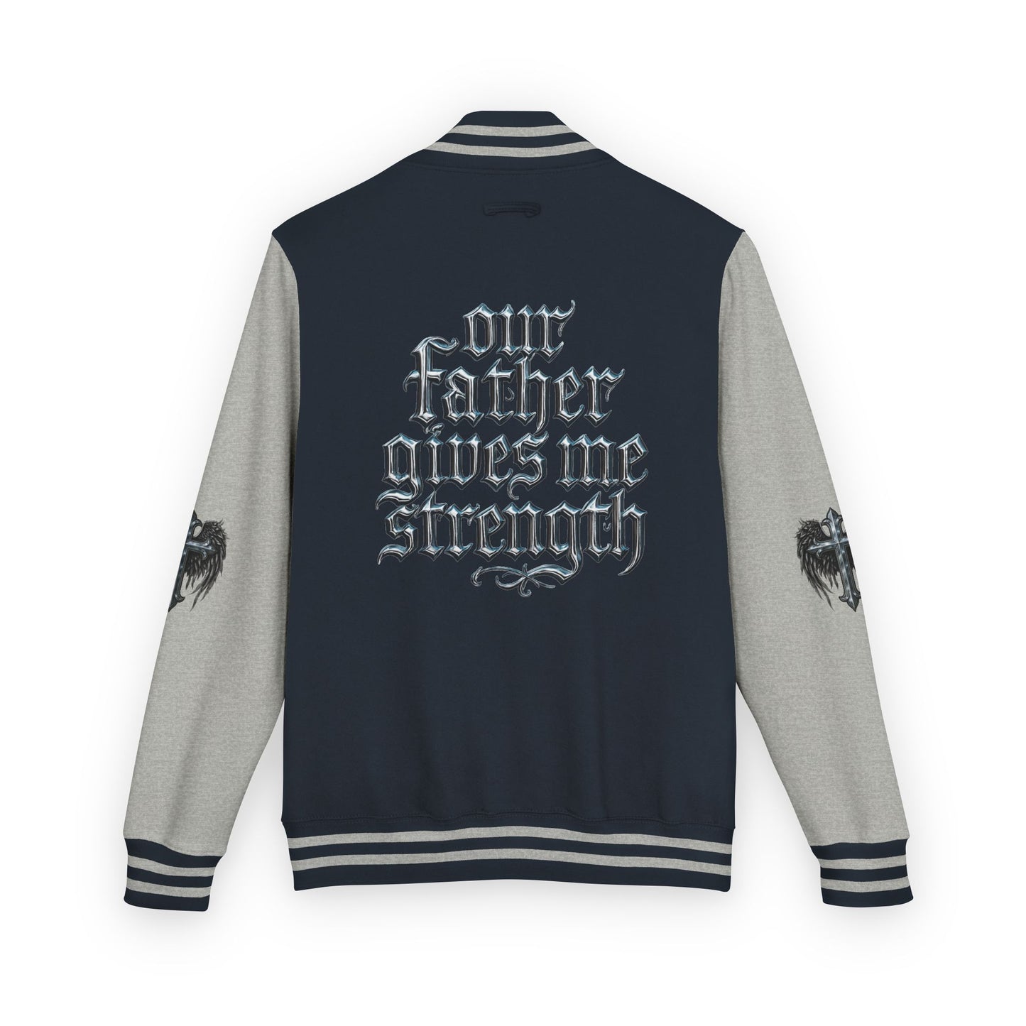 Letterman Jacket – Dark Crest Cross & Heart Varsity Jacket