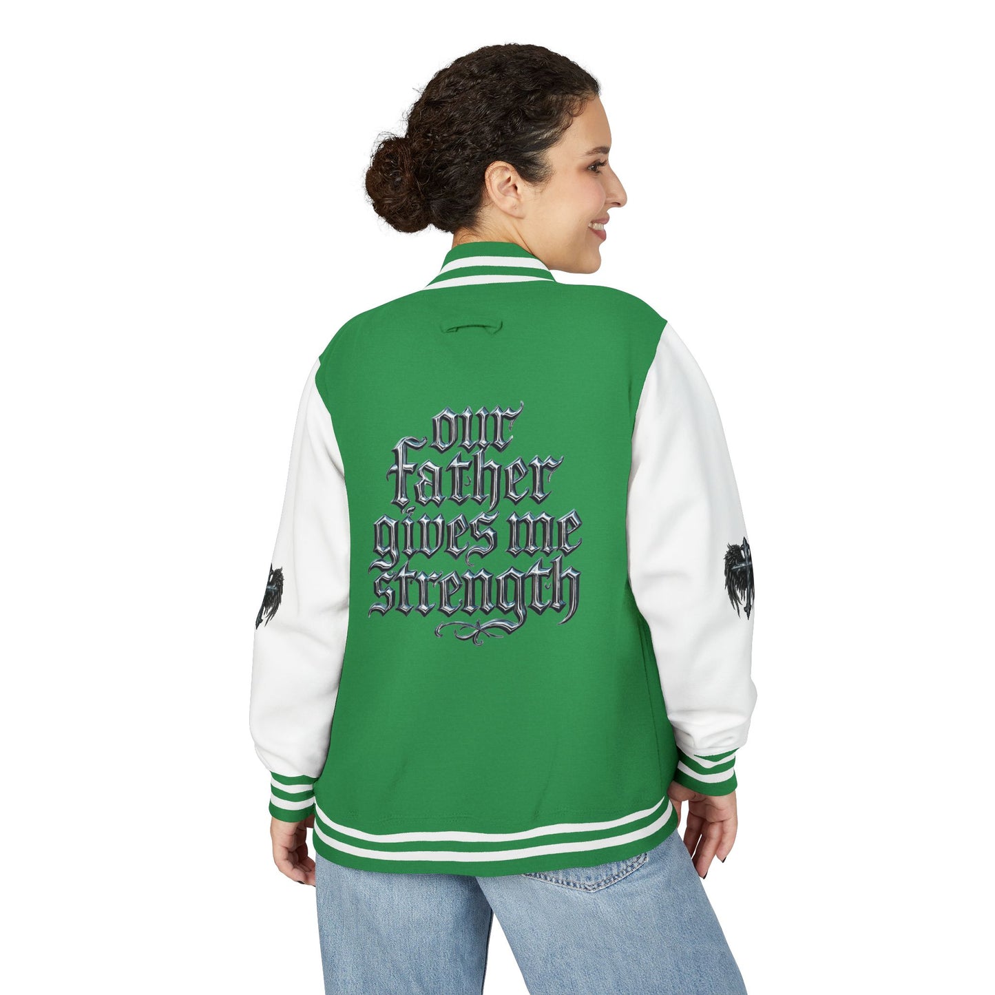 Letterman Jacket – Dark Crest Cross & Heart Varsity Jacket