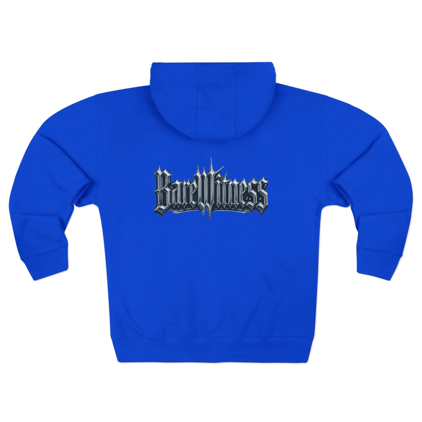 Bold Zip Hoodie — 'BareWitness' Gothic Text Back Design
