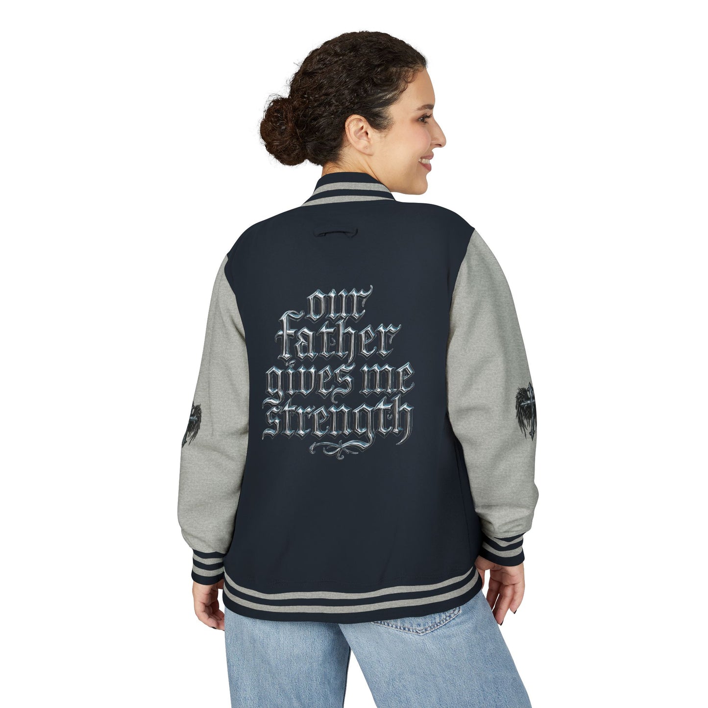 Letterman Jacket – Dark Crest Cross & Heart Varsity Jacket