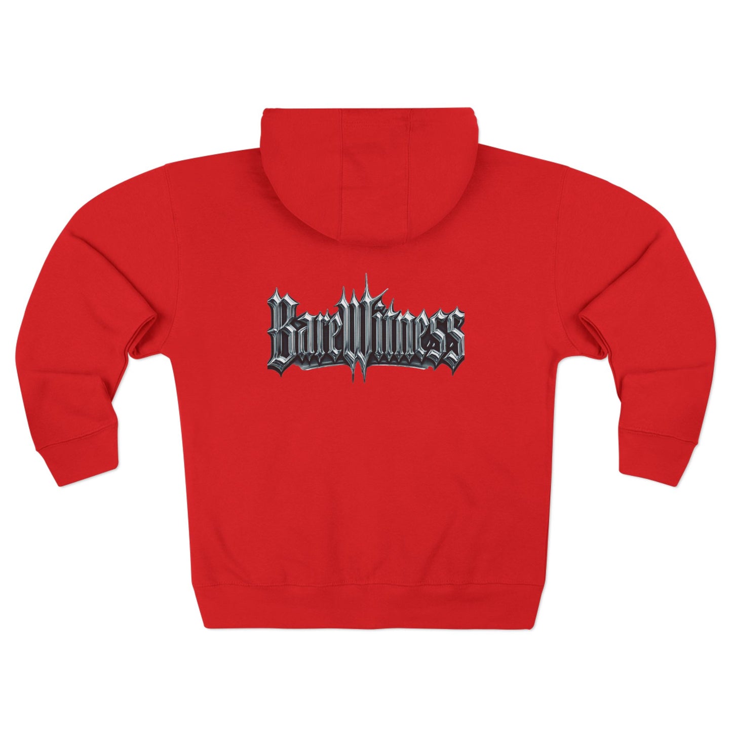 Bold Zip Hoodie — 'BareWitness' Gothic Text Back Design