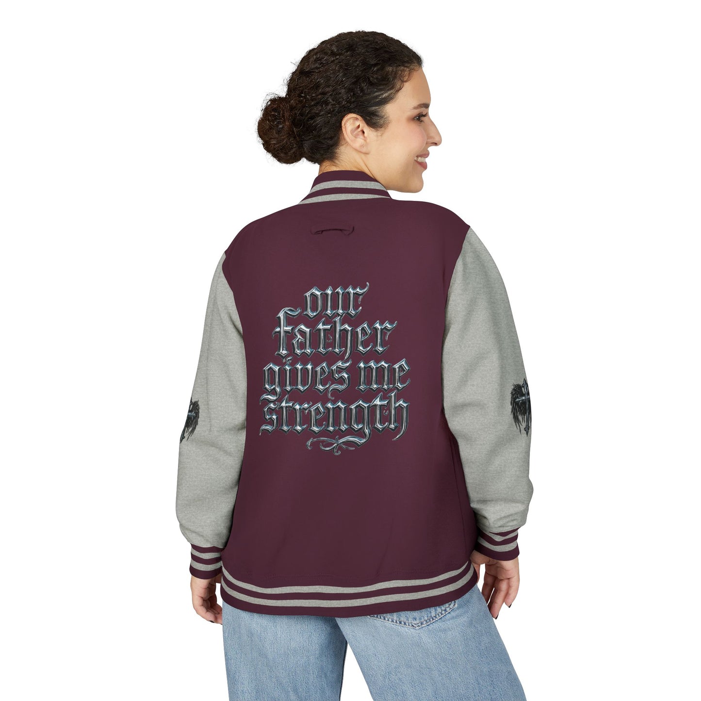 Letterman Jacket – Dark Crest Cross & Heart Varsity Jacket