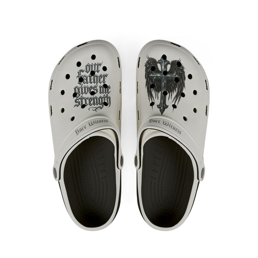 Graphic EVA Foam Clogs — 'Our Father Gives me Strength' Gothic Angel Design